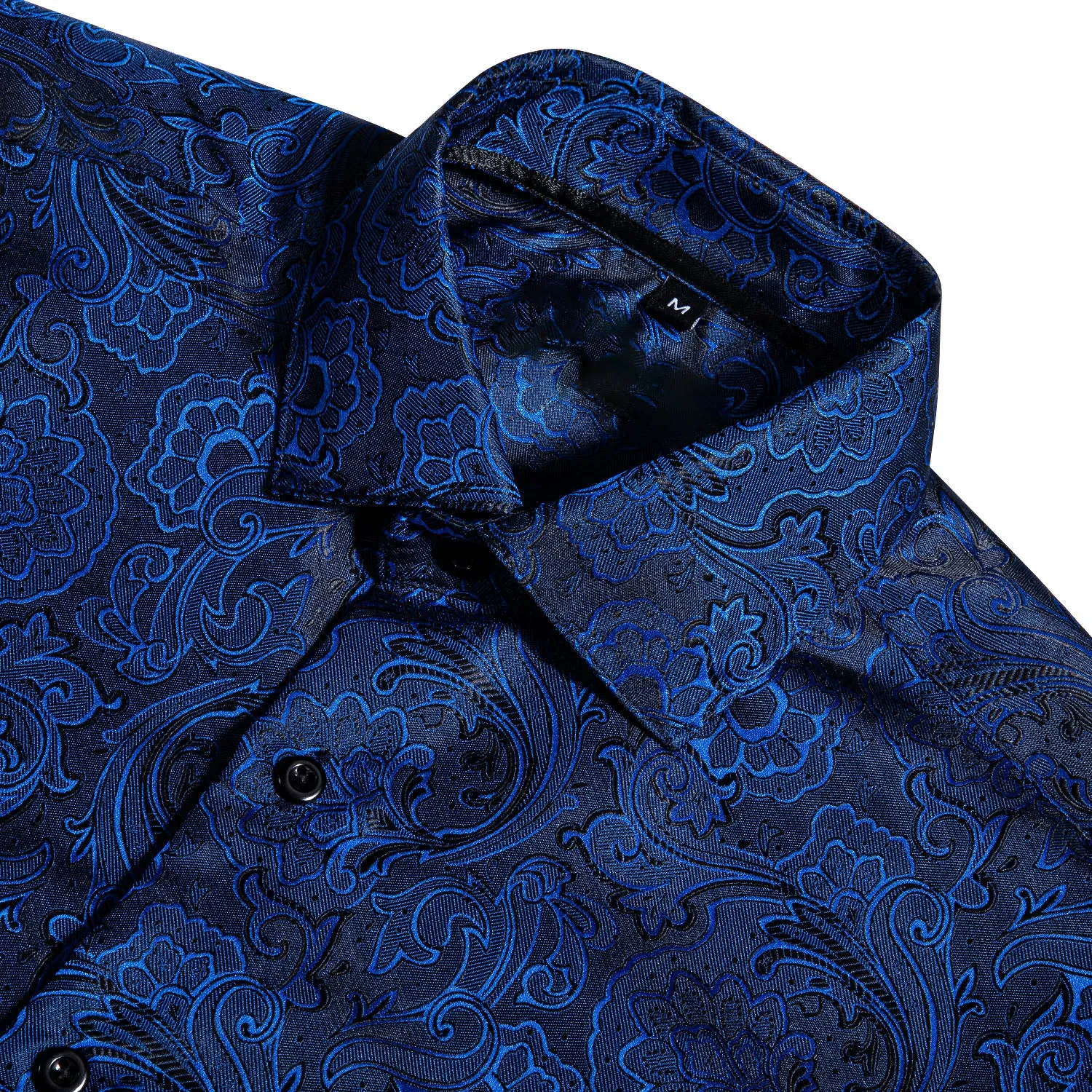 Fashion Black Deep Blue Paisley Silk Men's Long Sleeve Shirt