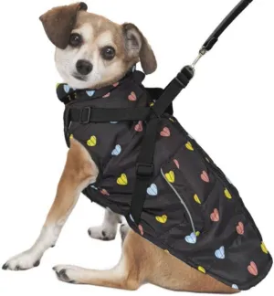 Fashion Pet Puffy Heart Harness Coat Black - Medium