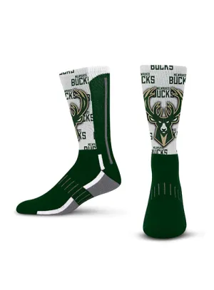 For Bare Feet Icon Word Montage Milwaukee Bucks Crew Socks