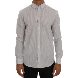 Frankie Morello Elegant White & Blue Striped Casual Shirt