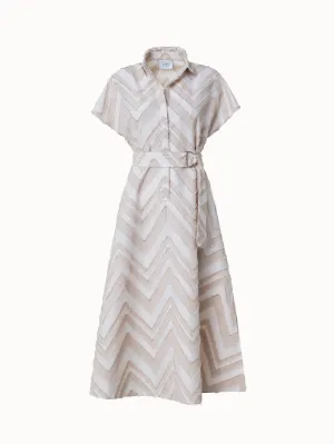Fringed Zigzag Cotton Blend Jacquard Dress