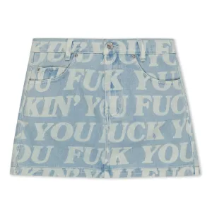 Fuckin Fuck Denim Mini Skirt  (Light Wash )