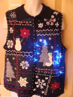 Funny Christmas Sweater Vest with Lights Crafty Trim