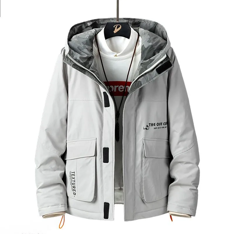 Geo Print Warmth Drawstring Hooded Down Jacket