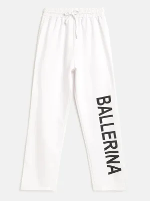 Girls White Ballerina Print Track Pants - Lyush Kids