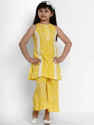 Girl's Yellow Bandhej Kurta & Palazzo  - Bitiya By Bhama