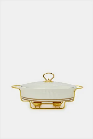 Gold And White Oval Food Warmer (3 Piece)