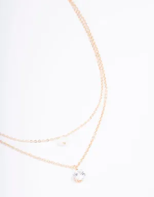Gold Double Chain Pearl & Diamante Necklace