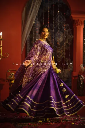Graceful Purple Silk Navratri Lehenga with Vintage Dupatta