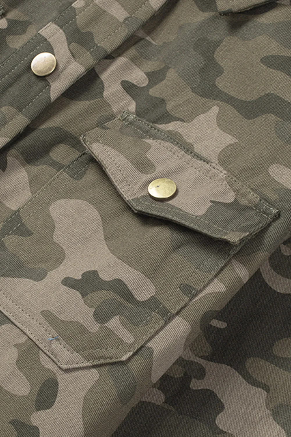 Green Camo Print Multi Pockets Button-Up Jacket