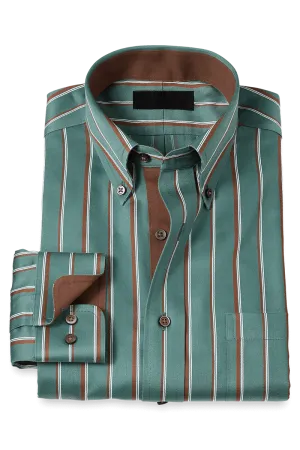 Green Non-Iron Cotton Stripe Casual Shirt