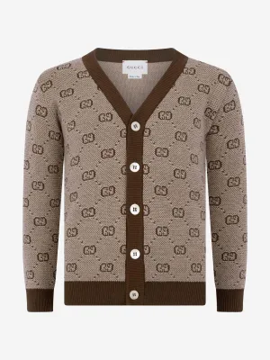 Gucci Boys Cardigan - Beige Wool GG Cardigan