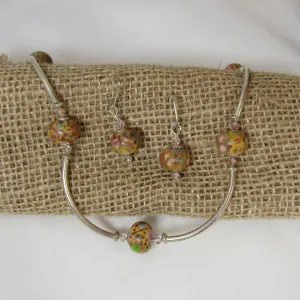 Handmade Beige Artisan Bead Necklace & Earrings Set