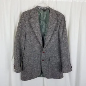 Harris Tweed Black Mottled Herringbone Wool Sportcoat Jacket Blazer Mens 38