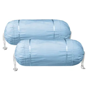Heart Home Bolster Covers | Cotton Bolster Cover Set | Diwan Bolster Cover Set | Bolster Pillow Cover | Plain Lace Print Masand Cover | 16x32 Inch | Pack of 2 | Sky Blue