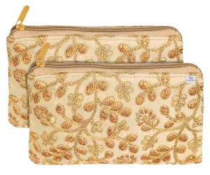 Heart Home Embroidery Women Hand Purse Wallet For Party, Wedding, Dating- Pack of 2 (Cream) (HS39HEARTH022030)
