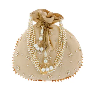 Heart Home Ethnic Clutch Silk Potli Batwa Pouch Bag with Beadwork Gift for Women (Gold) - CTHH013654
