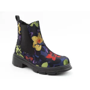 Heavenly Feet Remy Ladies Floral Velour Blue Vegan Side Zip Ankle Boots
