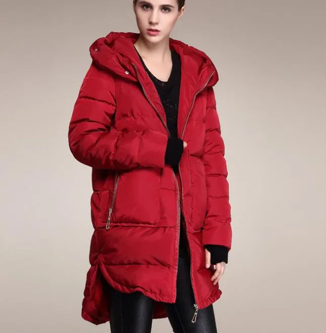 Hooded Loose Women Down Coat Winter 90% Duck Down Jackets With Large Pockets