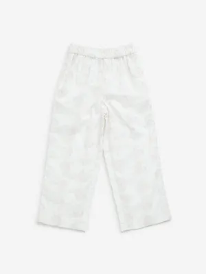 HOP Kids White Butterfly Schiffli Mid-Rise Cotton Pants