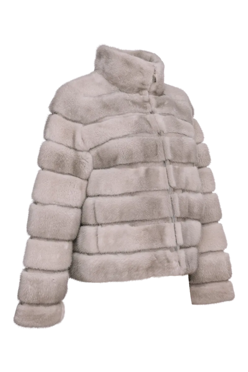 Horizontal Zip-Up Natural Sapphire Mink Fur Jacket