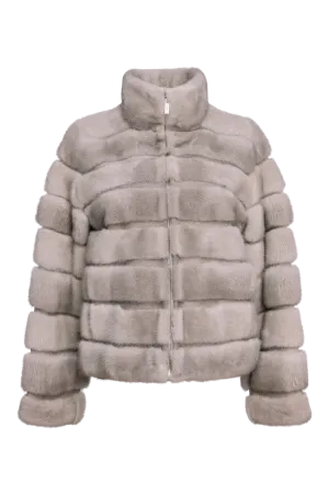 Horizontal Zip-Up Natural Sapphire Mink Fur Jacket