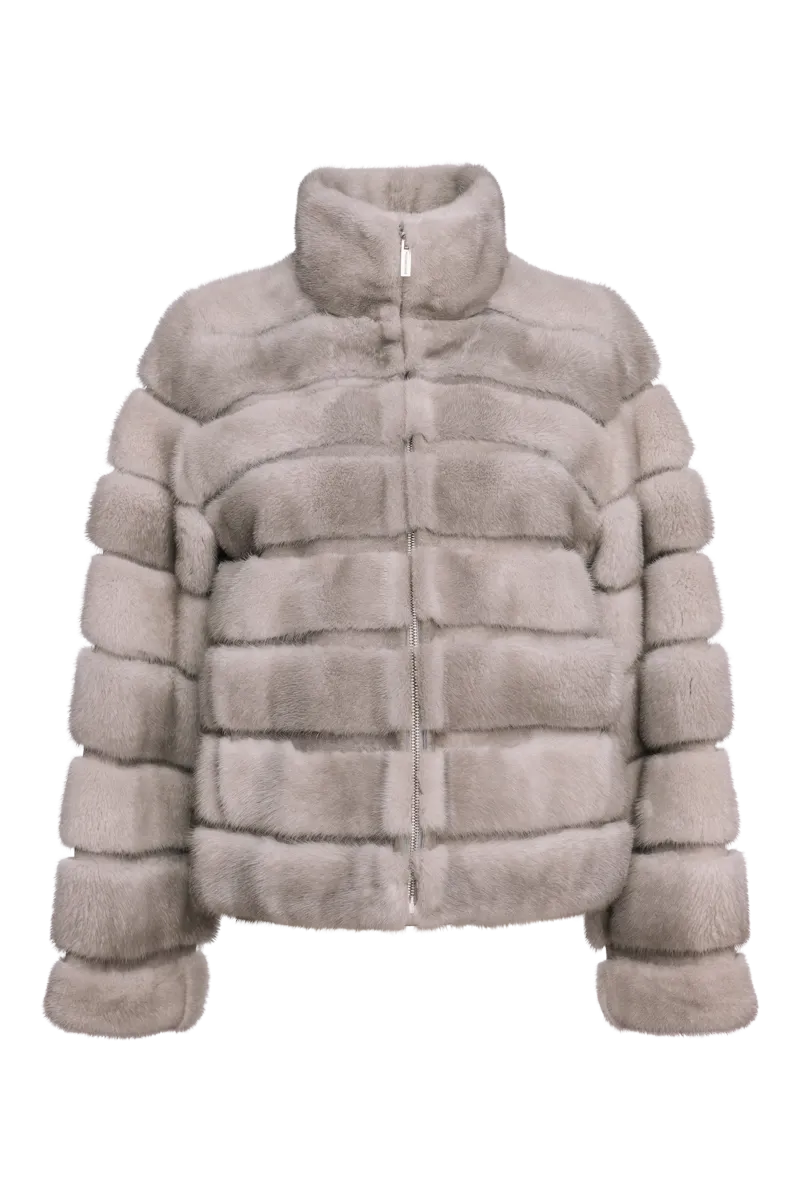 Horizontal Zip-Up Natural Sapphire Mink Fur Jacket