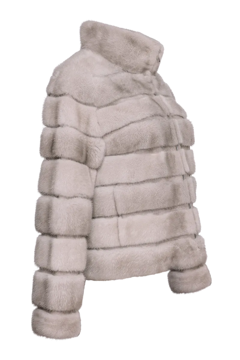 Horizontal Zip-Up Natural Sapphire Mink Fur Jacket