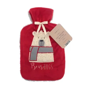 Hot Water Bottle Large Sherpa Fleece Cover Embroidery Slogan