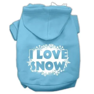 I Love Snow Screenprint Pet Hoodies Baby Blue Size S (10)