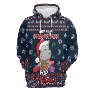 I Want A Hippopotamus For Christmas All Over Print 3D Hoodie For Men And Women, Best Gift For Dog lovers, Best Outfit Christmas