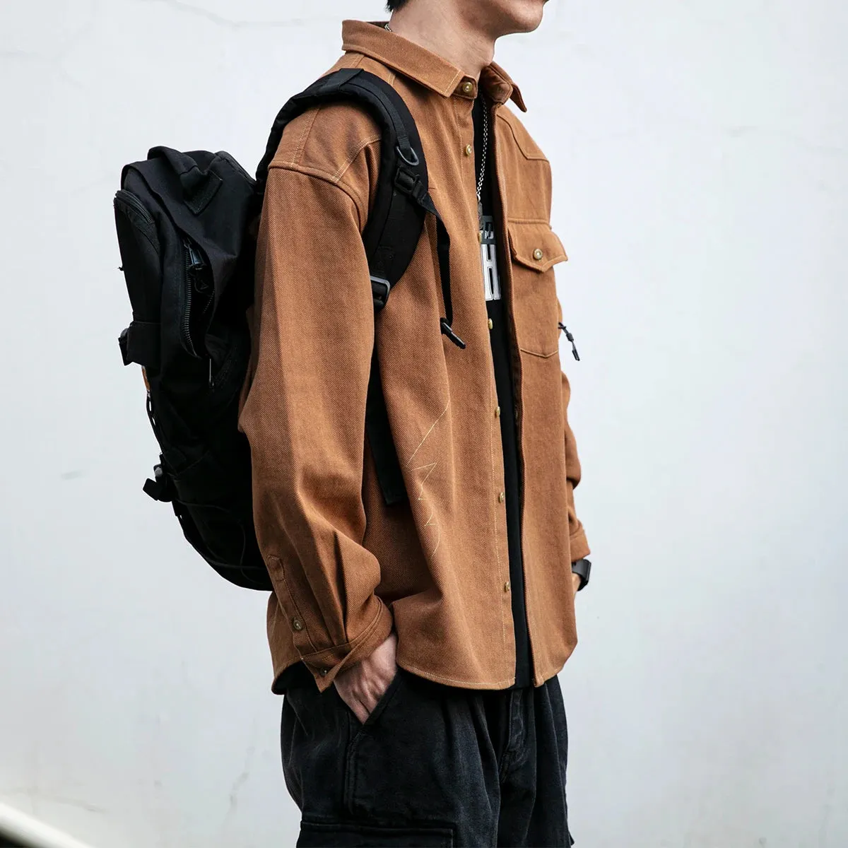 Japanese Streetwear Cargo Shirt Vintage Loose Casual Long Sleeve Coat