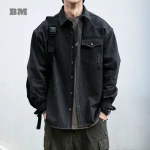 Japanese Streetwear Cargo Shirt Vintage Loose Casual Long Sleeve Coat