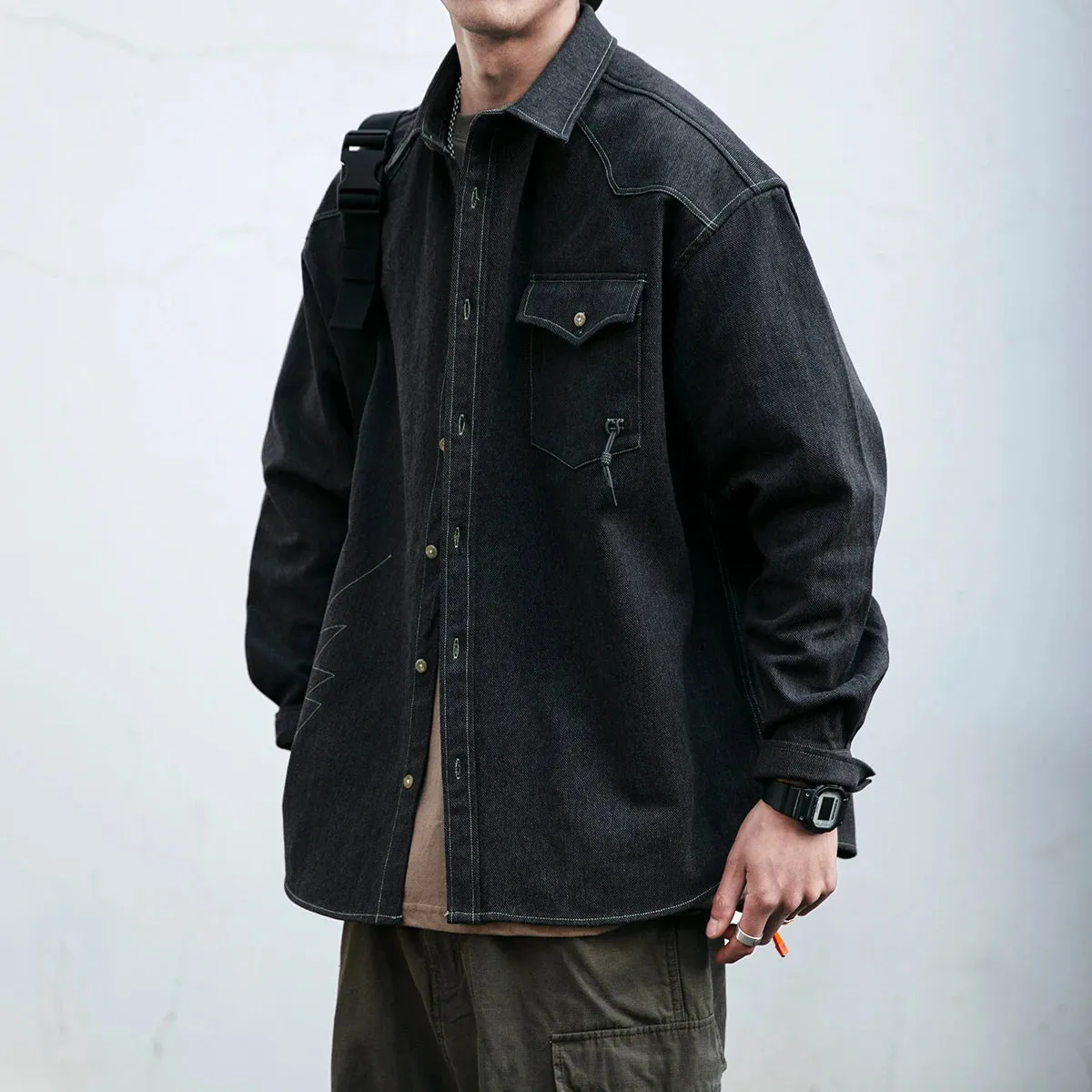 Japanese Streetwear Cargo Shirt Vintage Loose Casual Long Sleeve Coat