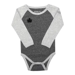 Juddlies Organic Cotton Raglan Long Sleeve Bodysuit - Graphite Black (0-3 Months, 8-12 lbs)