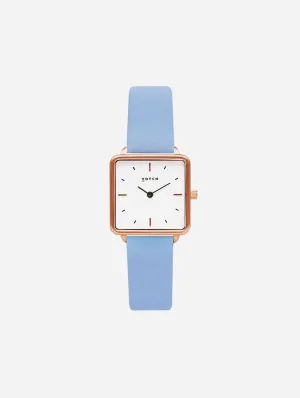 Kindred Watch with Rose Gold & White Dial | Sky Blue Vegan Leather Strap