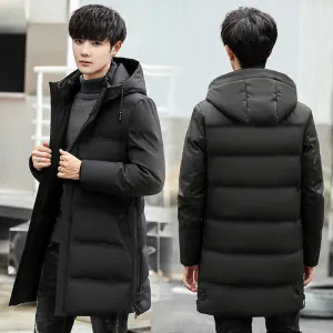 Korean Hooded White Duck Down Winter Long Warm Jacket Men's