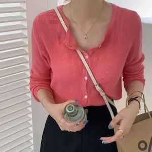 [Korean Style] Balian Round Neck Light Weight Cardigan Knit Top
