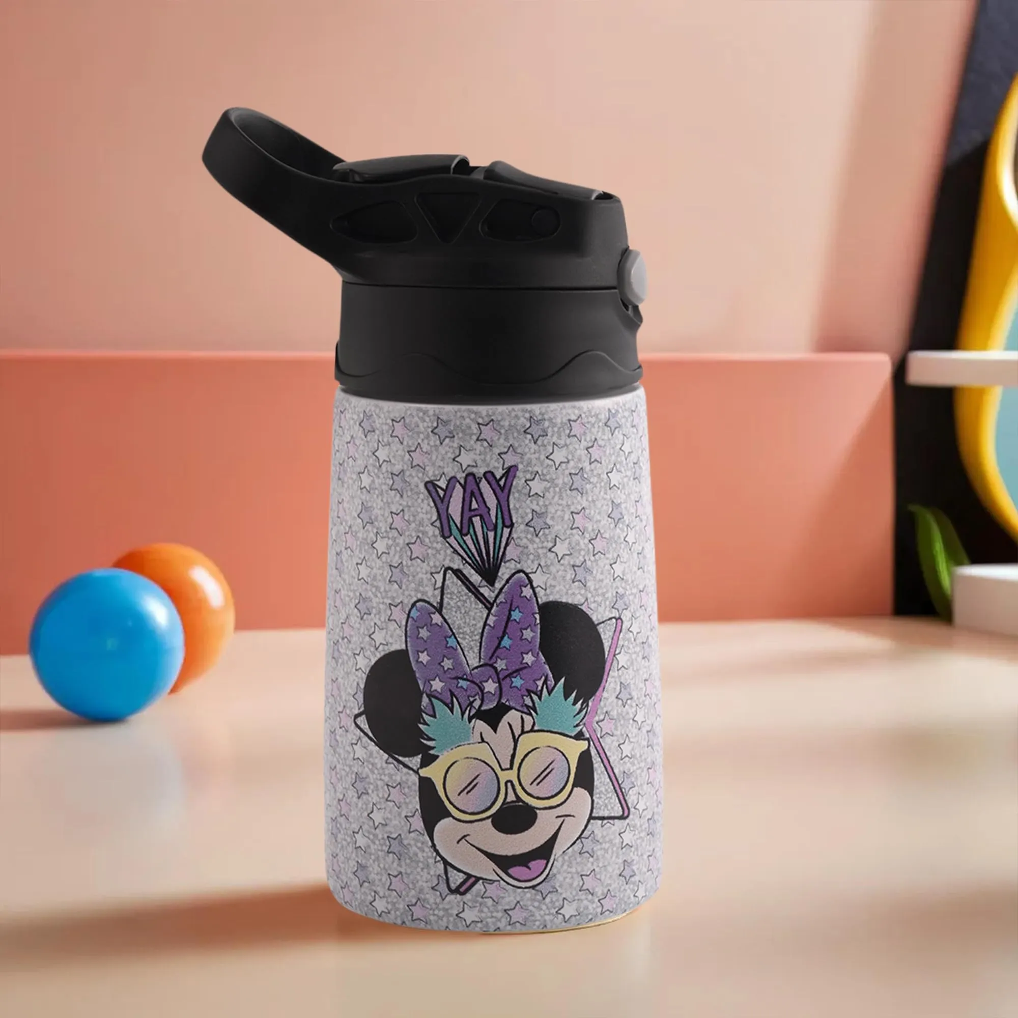 Kuber Industries 350 ml Insulated Kids Water Bottle | Mini Yay Kids Water Bottle | Stainless Steel Water Bottle | Water Bottle with Push-Button Flip Lid | Bottle For School | Purple | Pack of 6