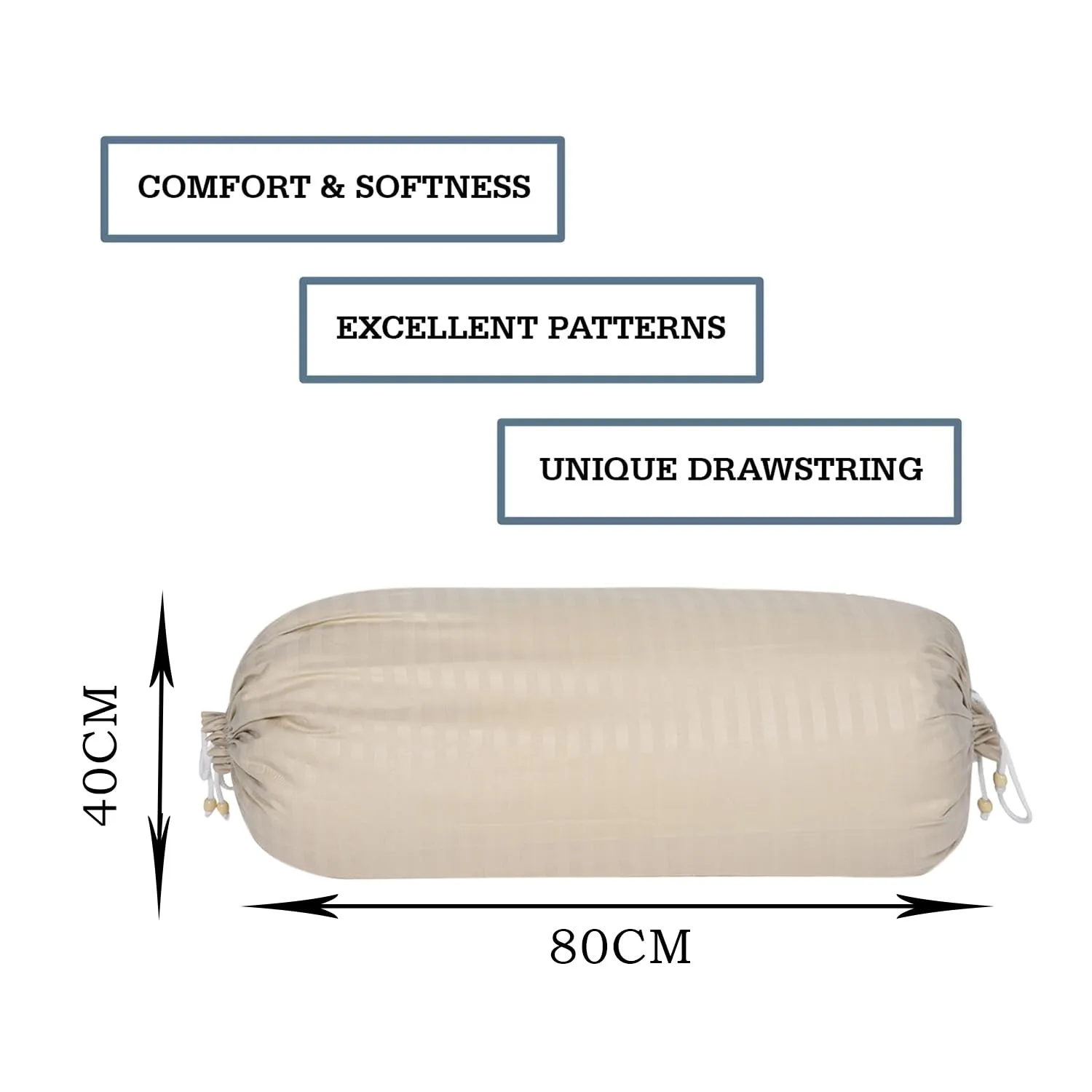 Kuber Industries Bolster Covers | Soft Cotton Bolster Cover Set | Diwan Round Bolster Pillow Covers | Striped Pattern Masand Cover | 16x32 Inch | Pack of 2 | Cream