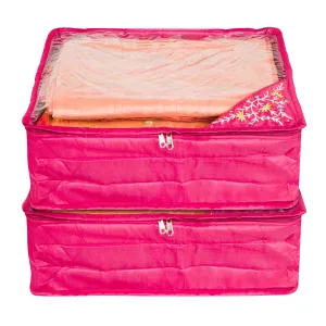 Kuber Industries Saree Cover | Clothes Storage Bag | Storage Organizer Bag | Zip Closure Saree Cover | Wardrobe Organizer | Side Embroidery Saree Cover | 6 Inch | Pack of 2 | Pink