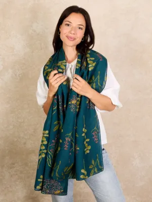 Ladies Cotton Blend Scarf Teal Autumn Floral