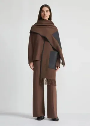 LAFAYETTE 148 Cashmere & Leather Pocket Shawl - Wood