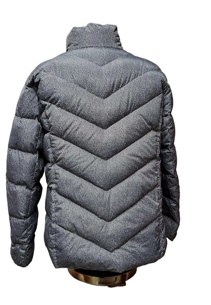 Land End Ladies Down Puffer Jacket - Black Gray Pattern