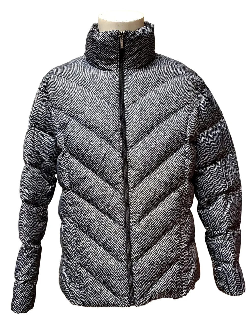 Land End Ladies Down Puffer Jacket - Black Gray Pattern