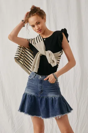 Layered Ruffle Mix Media Ribbed Knit Tank