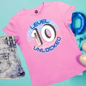 Level Ten Unlocked Tenth Birthday T-Shirt for Girls