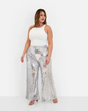 Lexi Sequin Wide Leg Pants | Silver