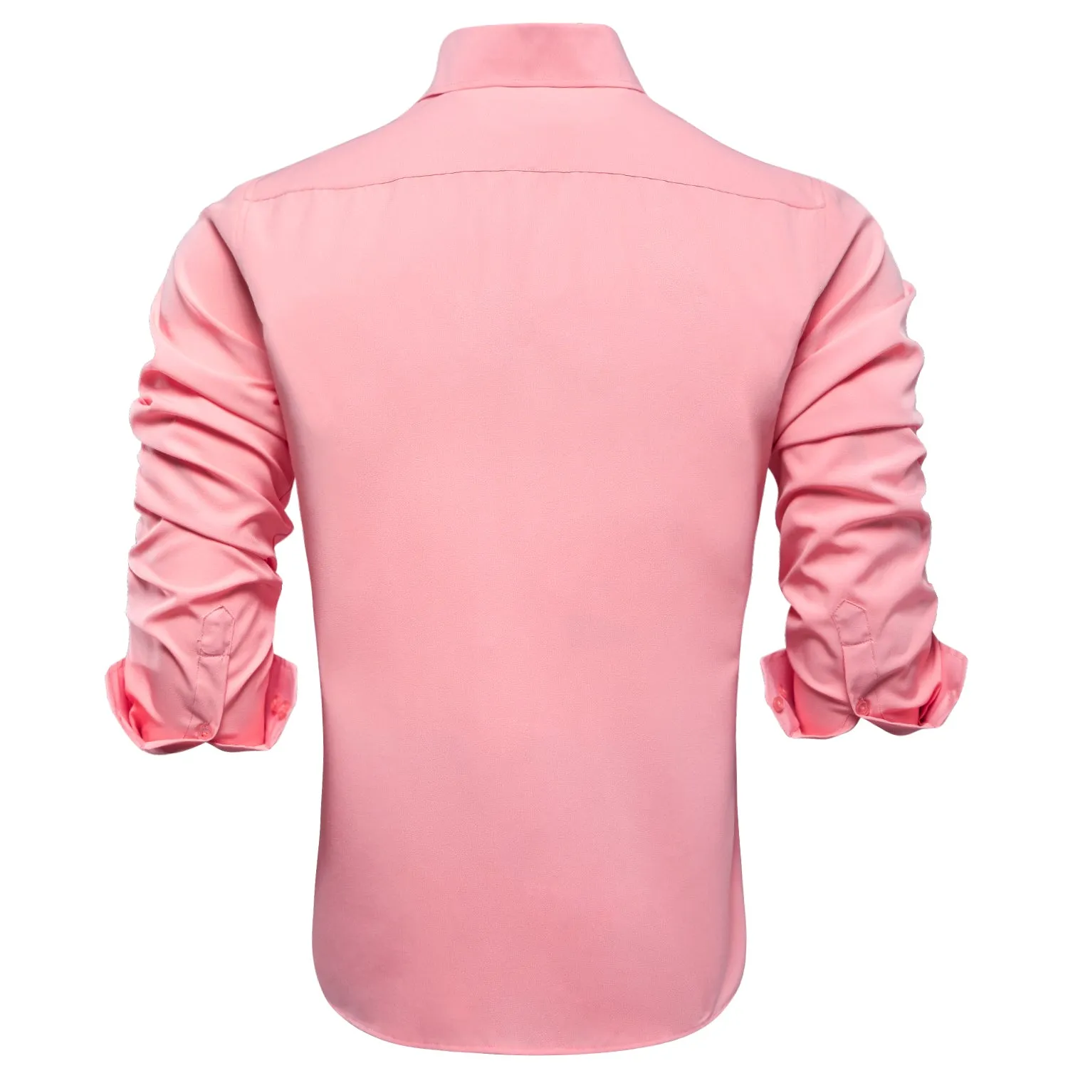 Light Pink Solid Cotton Stretchy Fabric Men's Long Sleeve Shirt