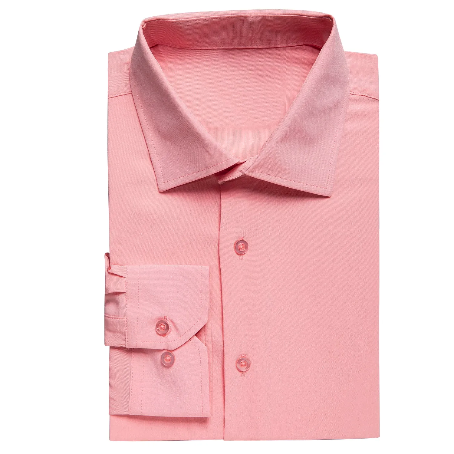 Light Pink Solid Cotton Stretchy Fabric Men's Long Sleeve Shirt